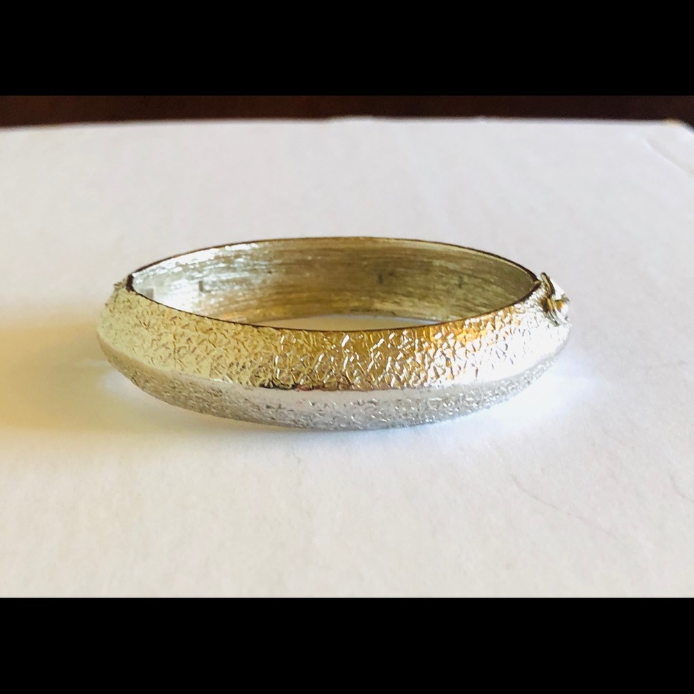 Vintage Corocraft Silver Textured Hinged Bracelet